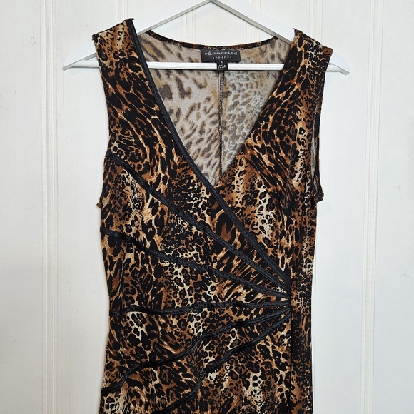 Connected Apparel Animal Print Dress Womens Size 10 Brown Black Sleeveless - Picture 2 of 10